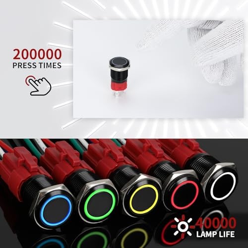 16mm Momentary Push Button Switch 12V DC Green LED 0.63in Black Shell