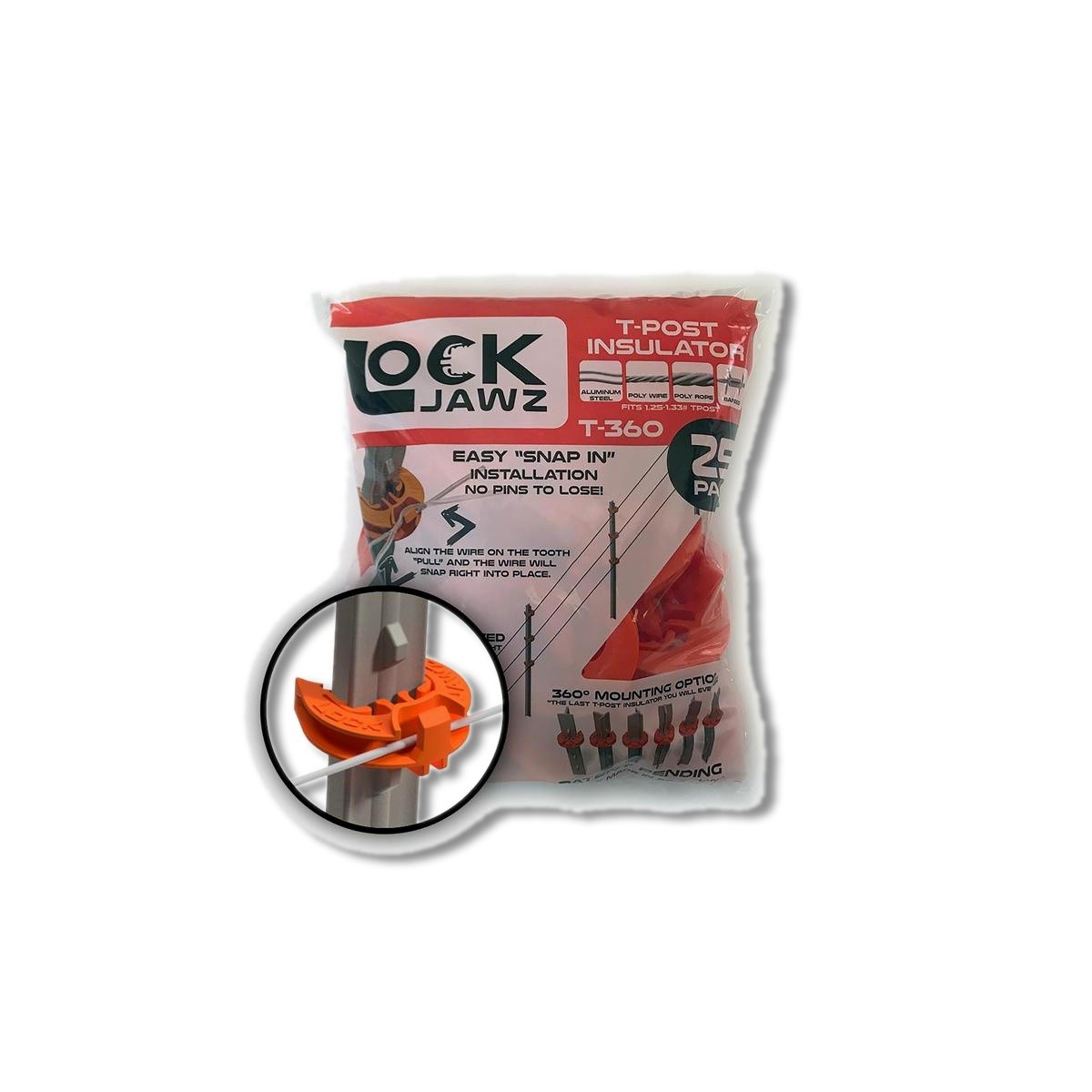 LockJawz T-Post Fence Insulator Orange T-360 ORANGE