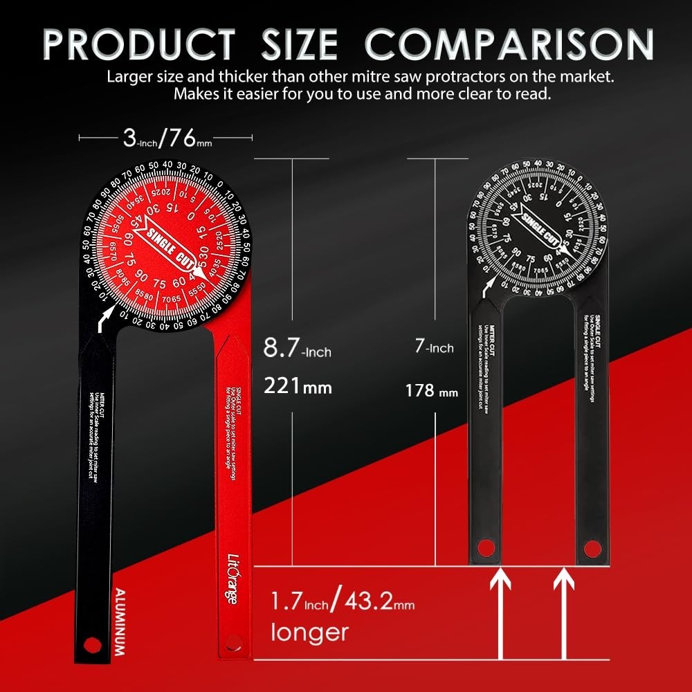 Precision Aluminum Miter Saw Protractor | 8.7″ Angle Finder with Laser Scales fo