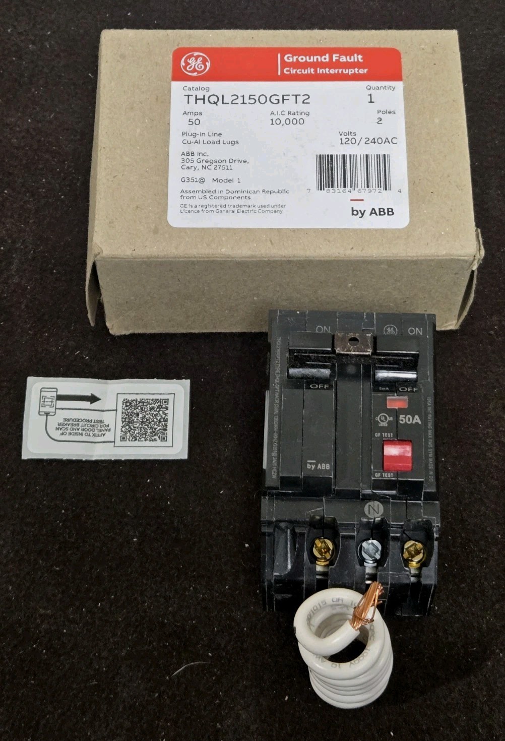 NEW NIB General Electric ABB THQL2150GFT2 2 Pole Ground Fault Circuit Breaker