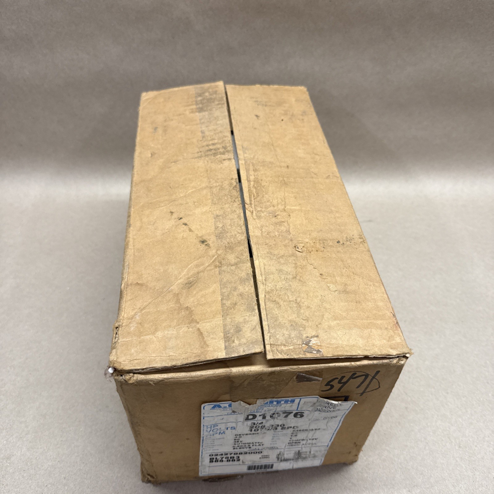 A.O. Smith D1076 3/4 HP, 1075 RPM, 3 Speed, 208-230 Volts4.0-5.0 Amps, 48 Frame,