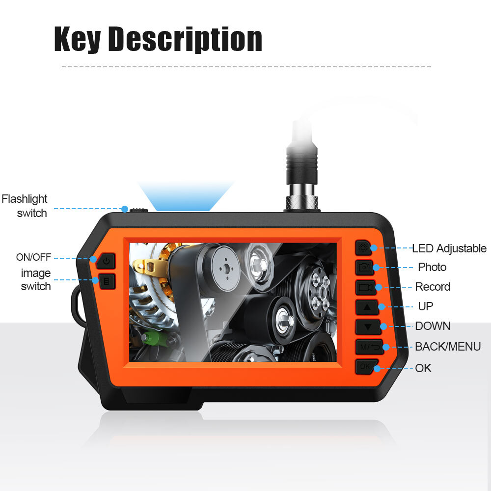 4.3in Dual Lens Endoscope Sewer Drain Pipe Inspection Camera 1080P 5M cable