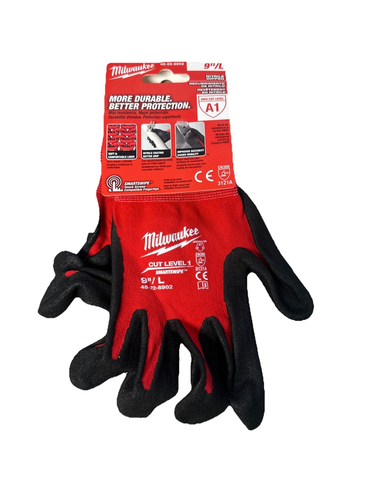 NEW Milwaukee Large Red Nitrile Level 1 Cut Resistant Dipped Work Gloves