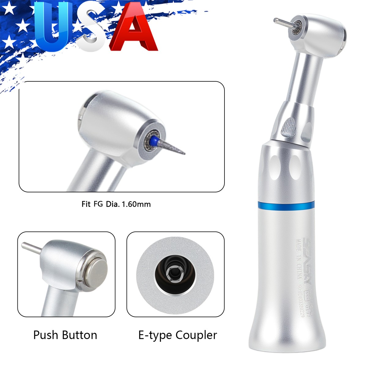 SEASKY Dental Contra Angle Handpiece FG 1.6mm E type Low Speed Push Button