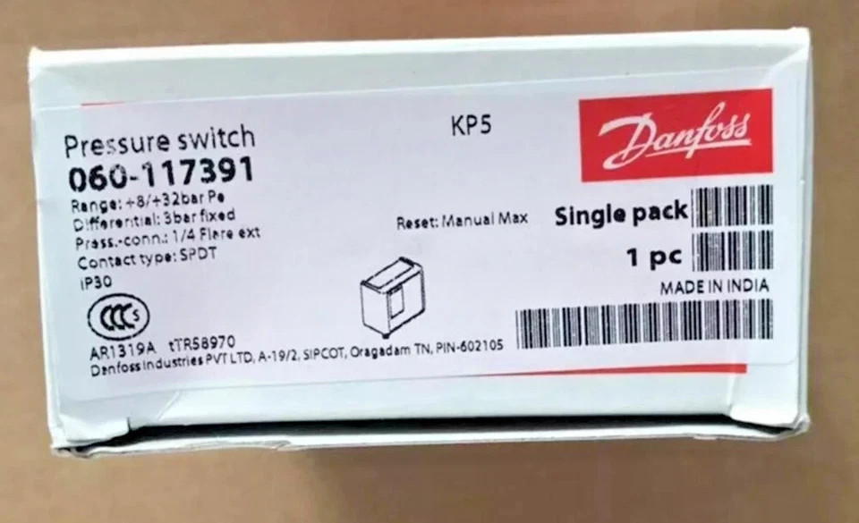 1PC-Danfoss 060-117391 Pressure switch, KP5 1/4 inch/IP30-NEW