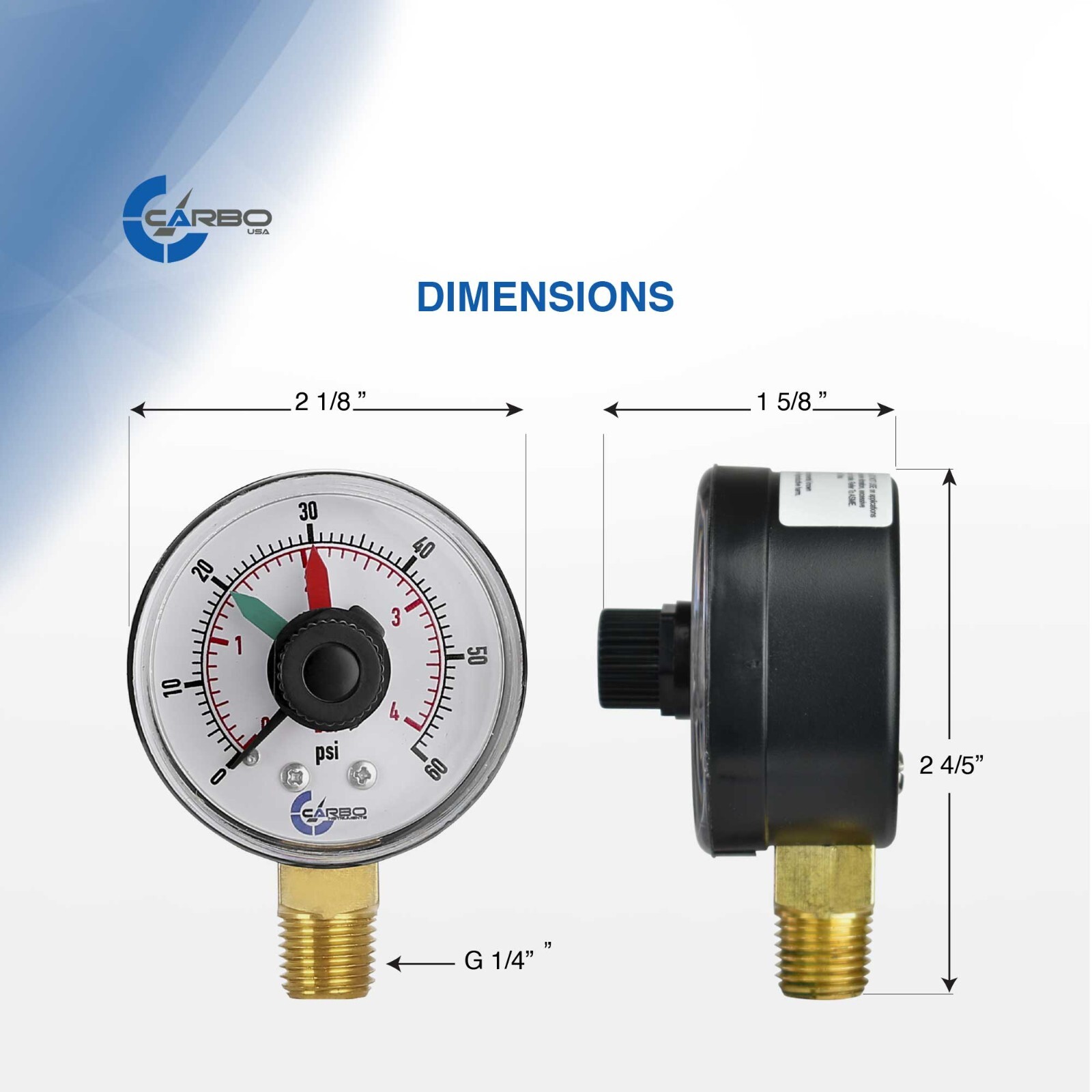 Filter Pressure Gauge, 1/4″ NPT Low Mnt 0-60 psi