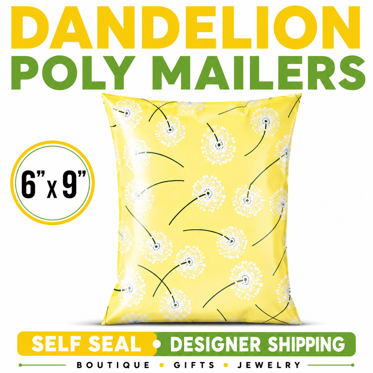 Dandelion Poly Mailers 6×9 Self Seal Designer Boutique Shipping Bags