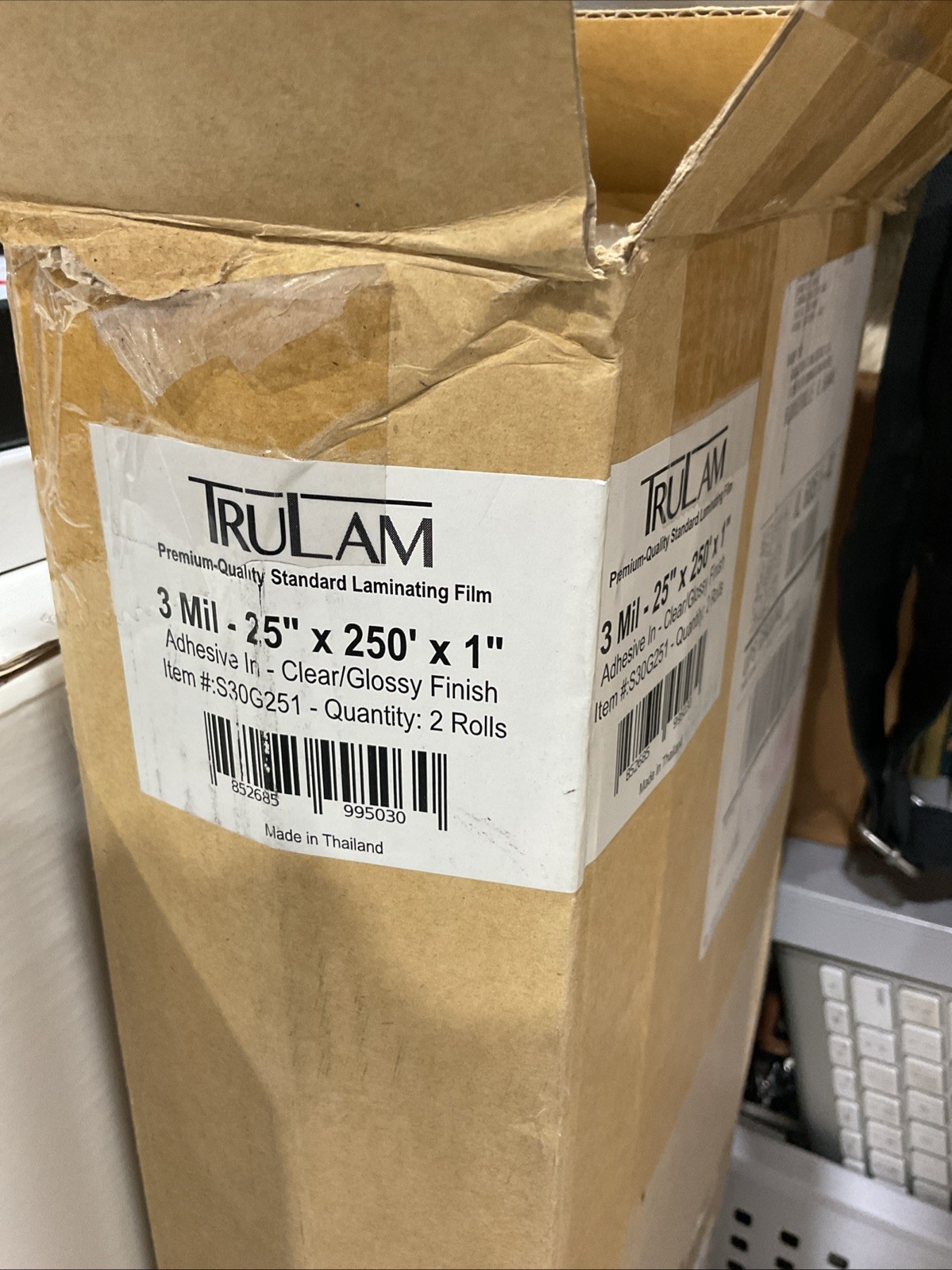 (QTY 2) TruLam Standard 3 Mil Clear 25″x 250′ x 1″ Core Laminating Film Glossy