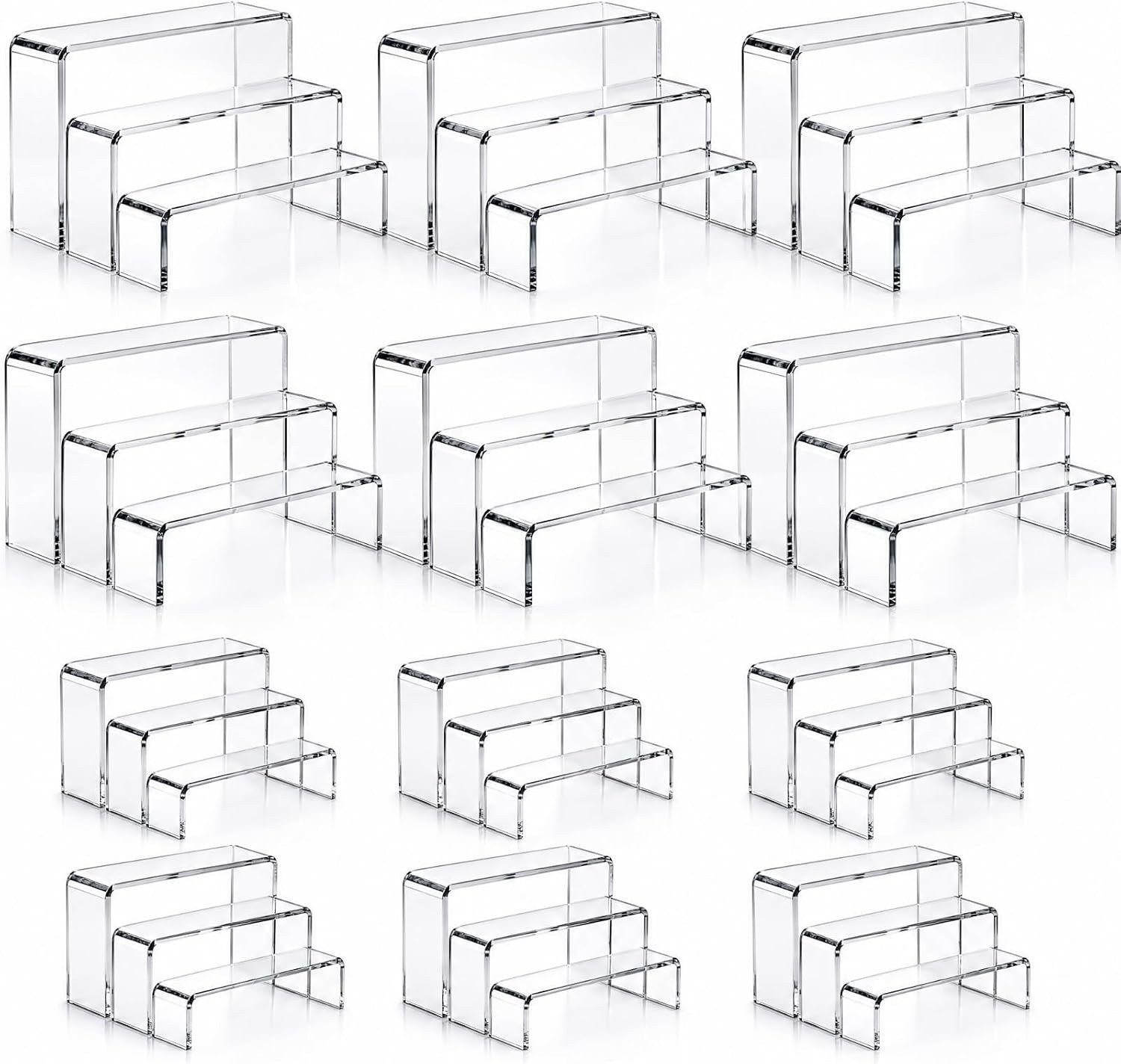 Sintuff 36 Pcs Acrylic Risers Clear Rectangular Display Stands ( 3.4”L~4”L~5”L)