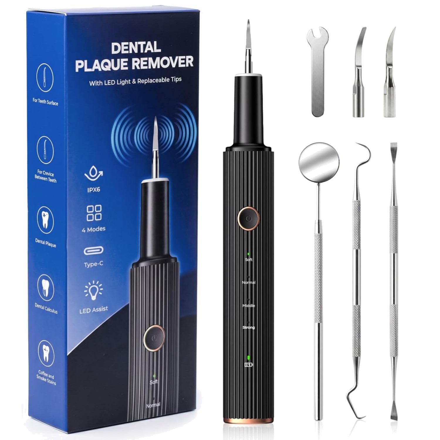 Teeth Cleaning Kit Electric Ultrasound Tartar Remover with LED Light 4 Modes
