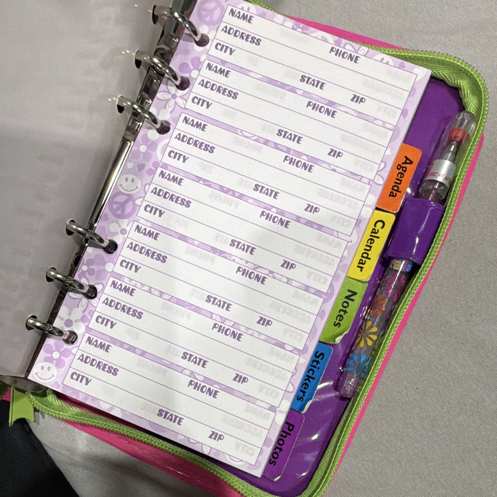 Lisa Frank Love Undated Small Daily Planner Ring Binder w/ Zipper Case, Tabs