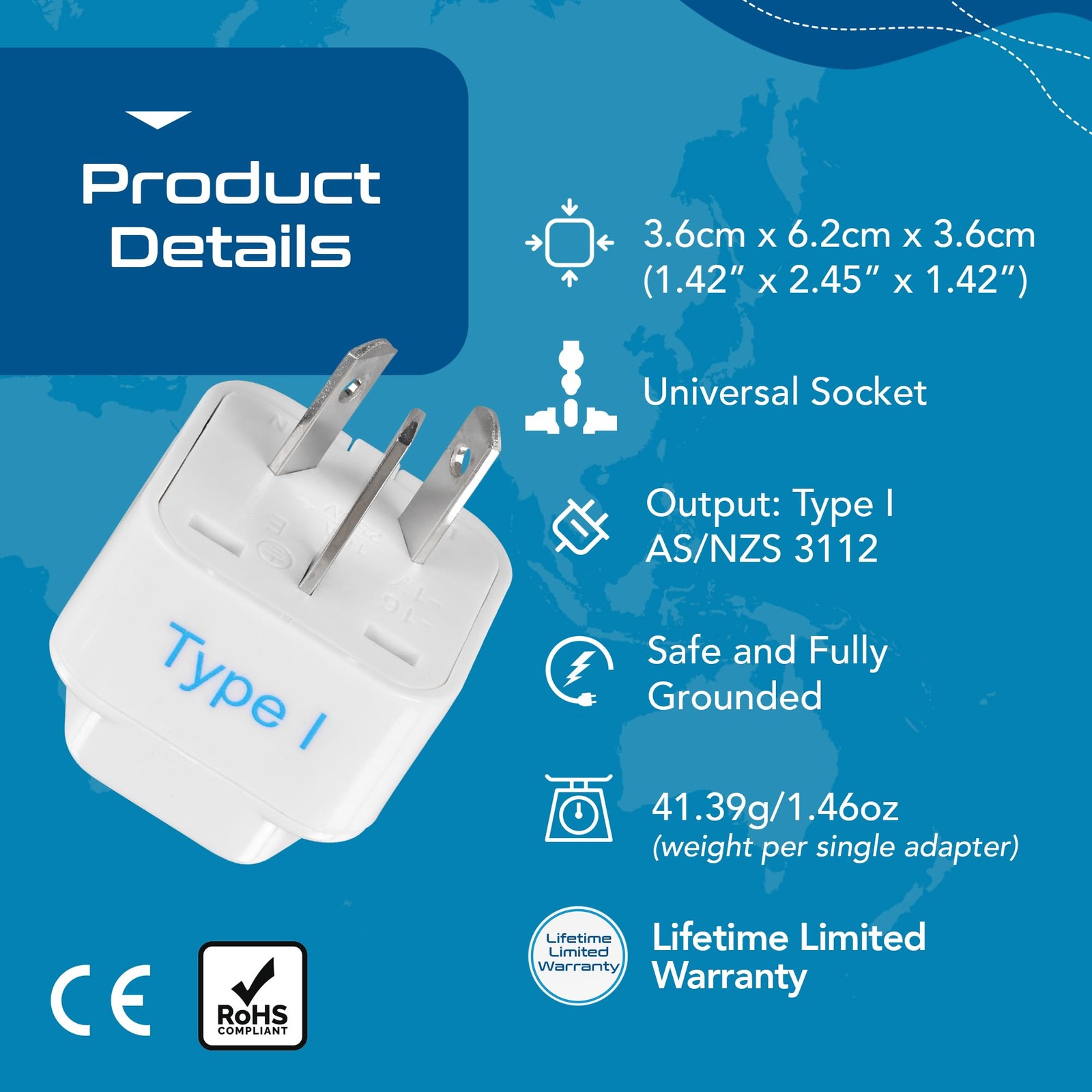 Australia, China, New Zealand Travel Plug Adapter Type I 3 Pack Grounded & U…
