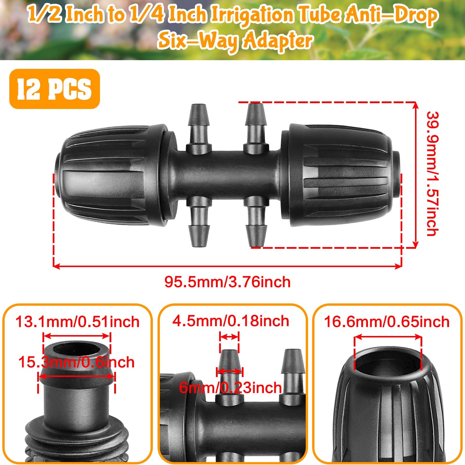 Drip Irrigation Fittings for 1/2 Inch to 1/4 Inch Tubing Reducing Teeï¼š1/2″ 1/