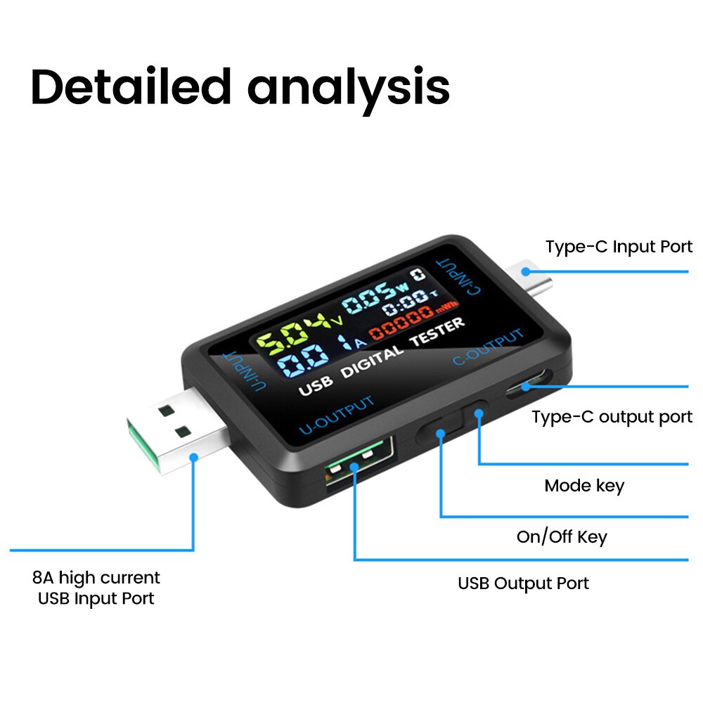 Digital Voltage Current Meter Power Capacity Tester USB Type-C Charger Detector