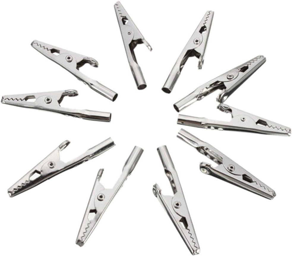 10-Pack 51mm Stainless Steel Alligator Clips for Electronic Testing