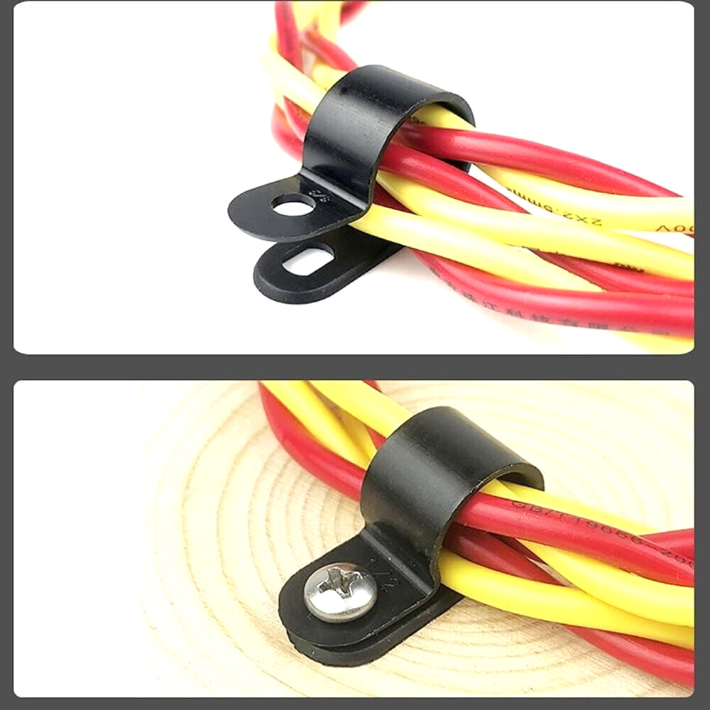 100 PCS PACK 3/8″ Inch IN R-Type CABLE CLAMP NYLON BLACK HOSE WIRE ELECTRICAL UV