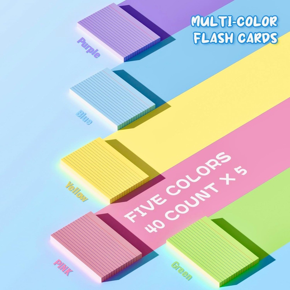 Colored Index Cards 4×6 Inch, 200 Count Note Cards 4×6, 5 Colors Flash Cards