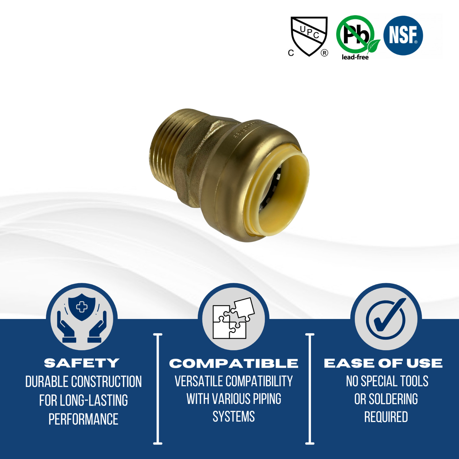 100 PCS. 1″ PUSH FIT X 1″ MNPT MALE THREADED ADAPTER (LEAD FREE)