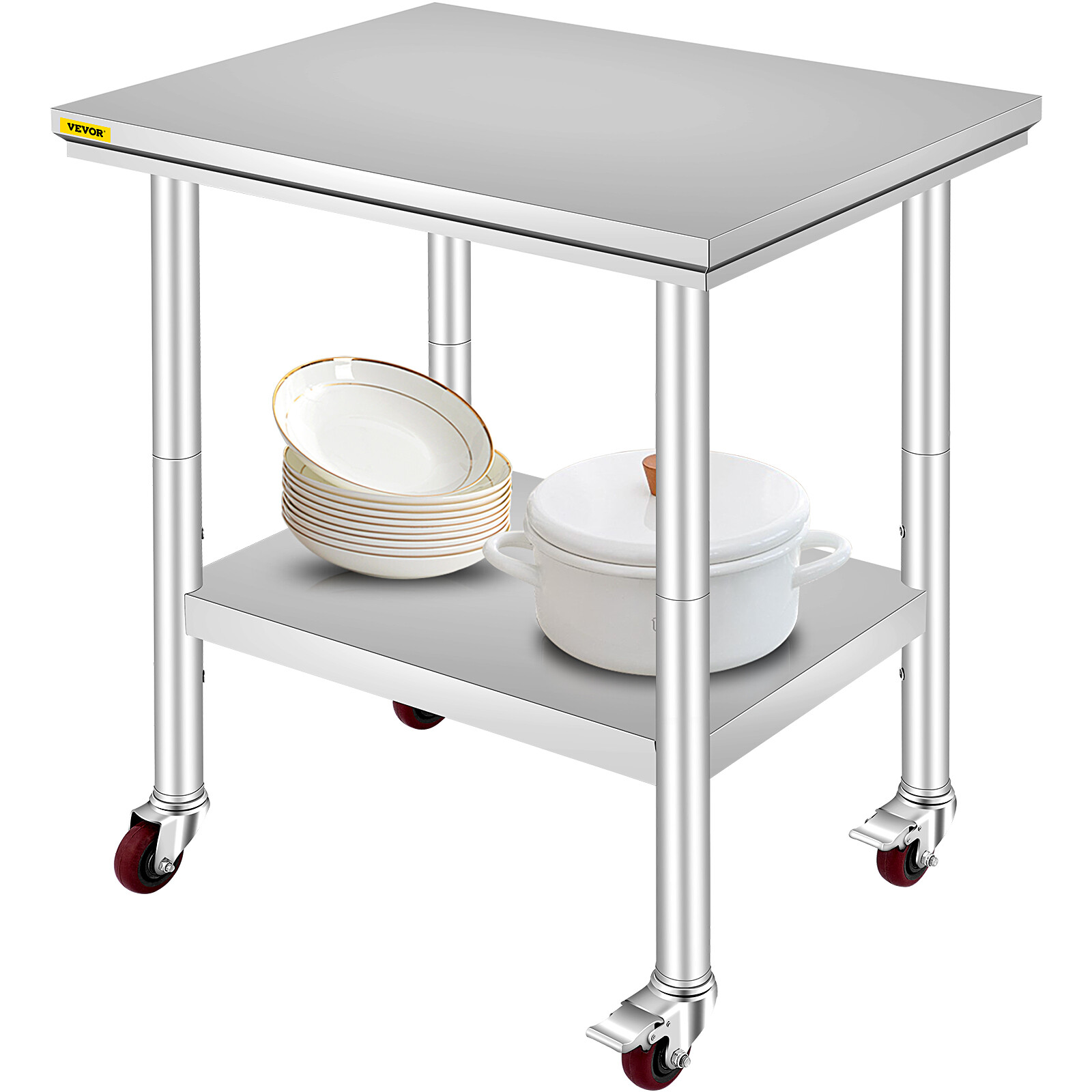 VEVOR Stainless Steel Work Table with Wheels 24×30 Inch Kitchen Food Prep Table