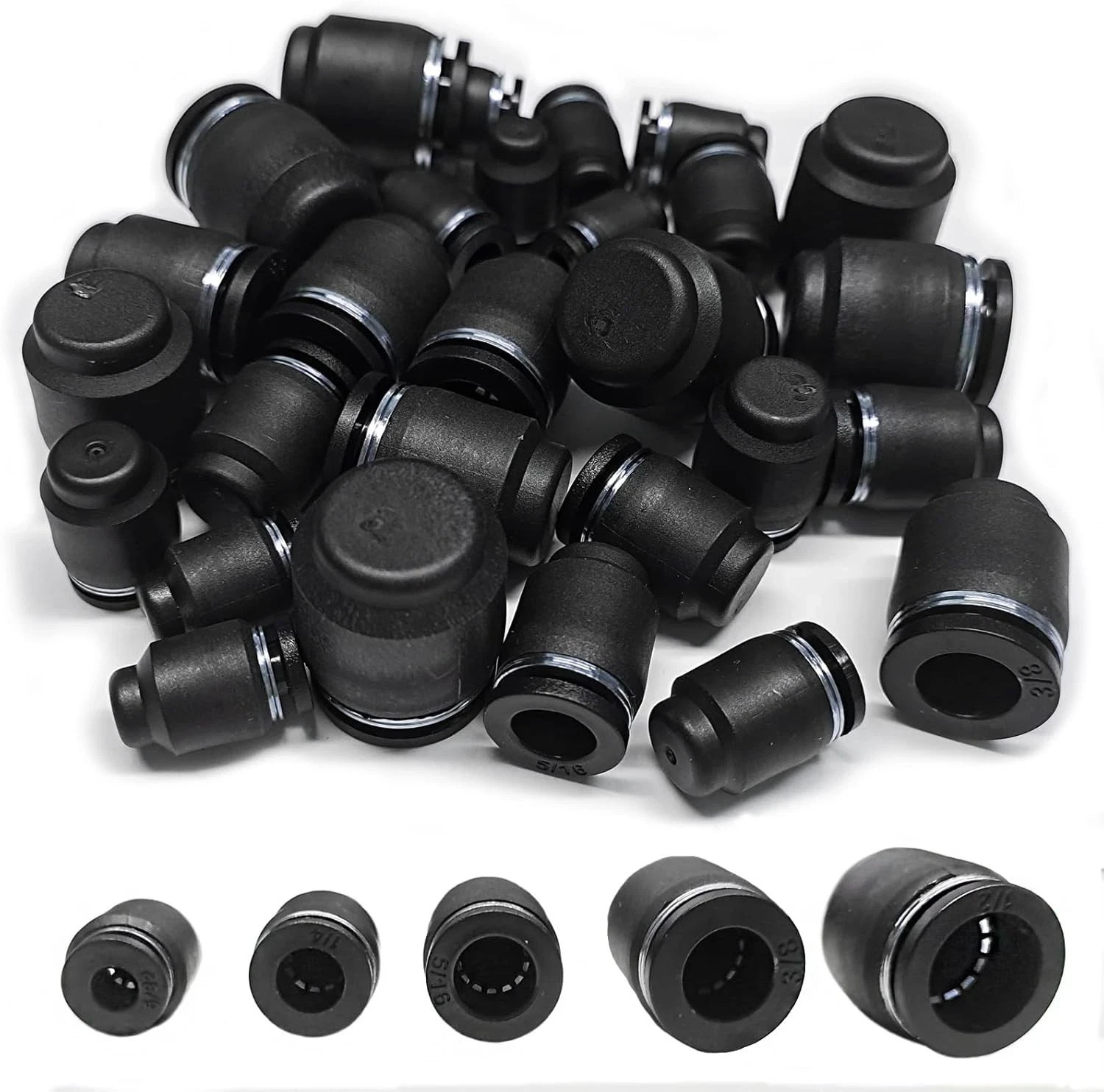 30PCS Pneumatic Cap Style Plug Fitting, Push-to-Connect Air Line Black