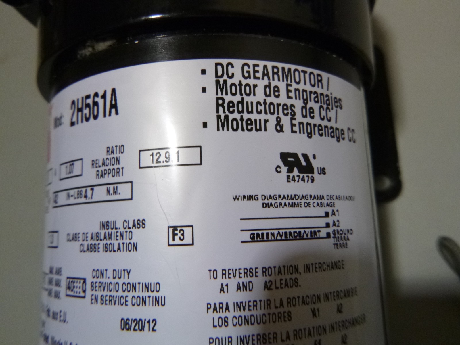 DAYTON 2H561 MOTOR WITH VARIABLE SPEED CONTROLLER