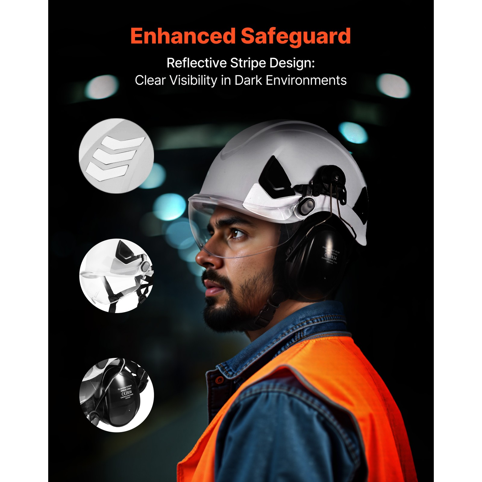 Industrial Safety Helmet with Visor and Earmuffs Adjustable Vented Hardhat