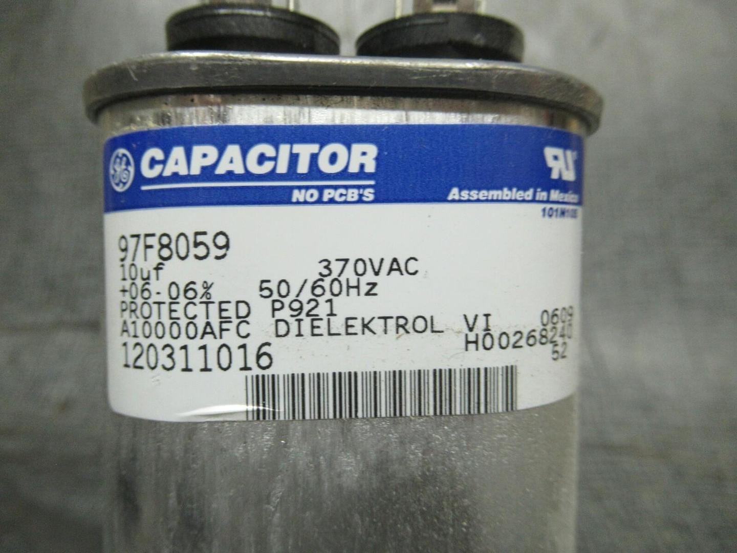 GENERAL ELECTRIC DIELEKTROL VI CAPACITOR 97F8059 10uF 370VAC 50/60 HZ GE