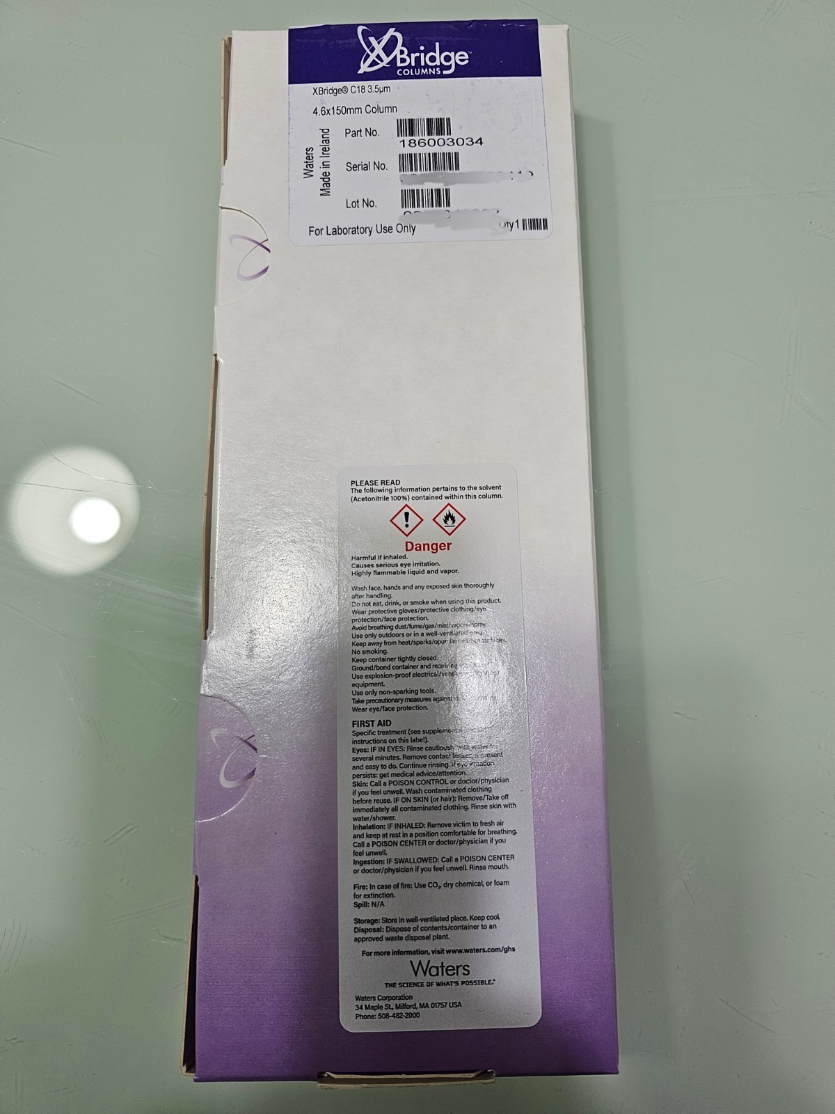 Item number: 186003034 HPLC Column XBridge C18, 130Å, 3.5µm 4.6x150mm