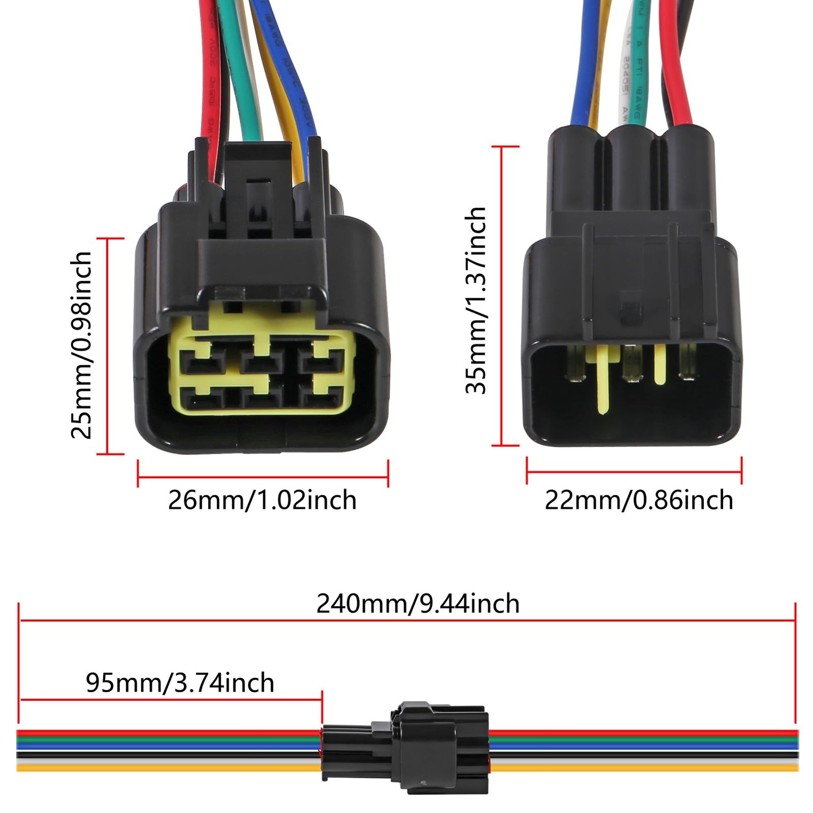 AITRIP 2PACK 6Pin Electrical connector, 6 pin waterproof 3.5 inches, 6 Pin