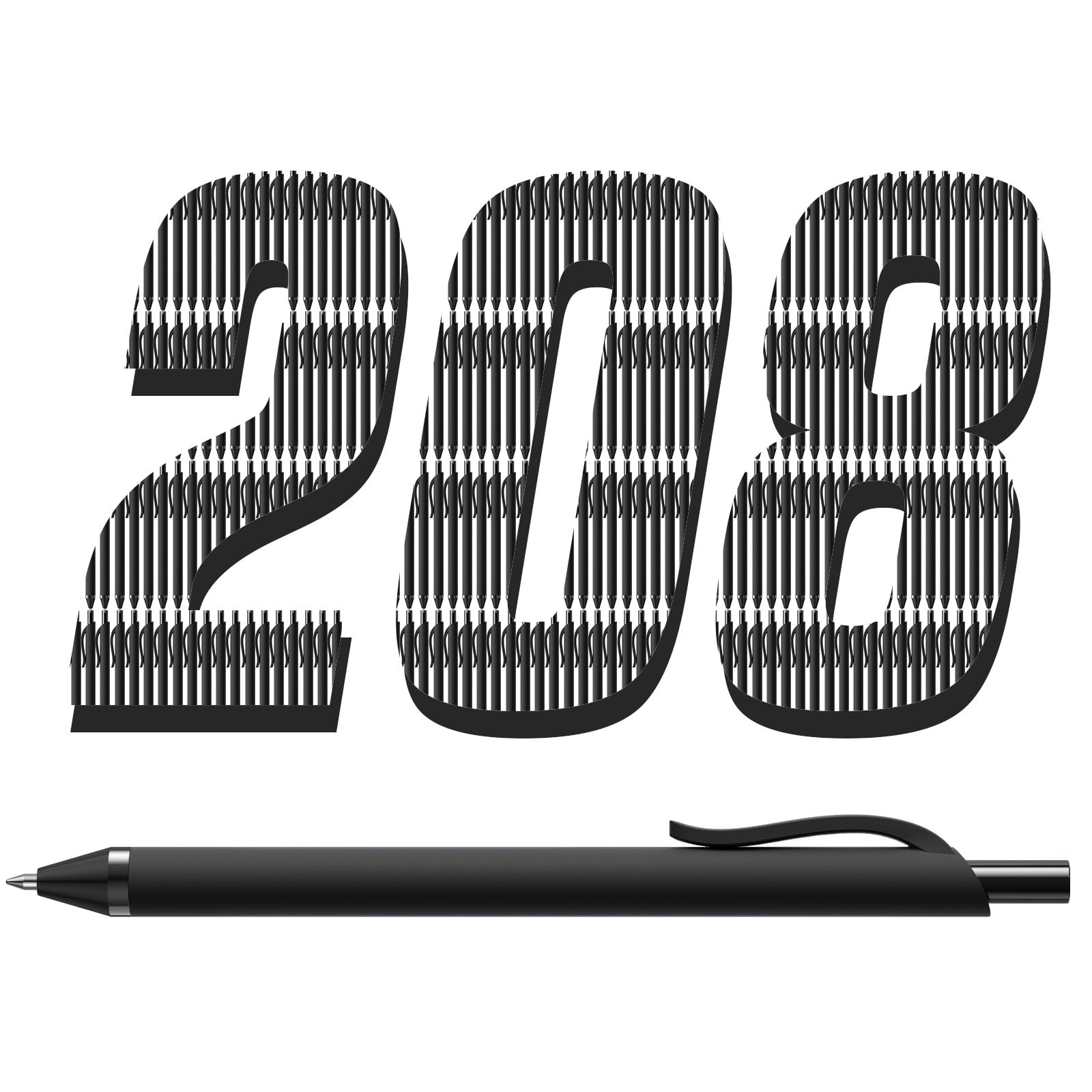 208 Pack Black Retractable Ballpoint Pens – 1.0mm Medium Point, No Bleed Ink, Sm