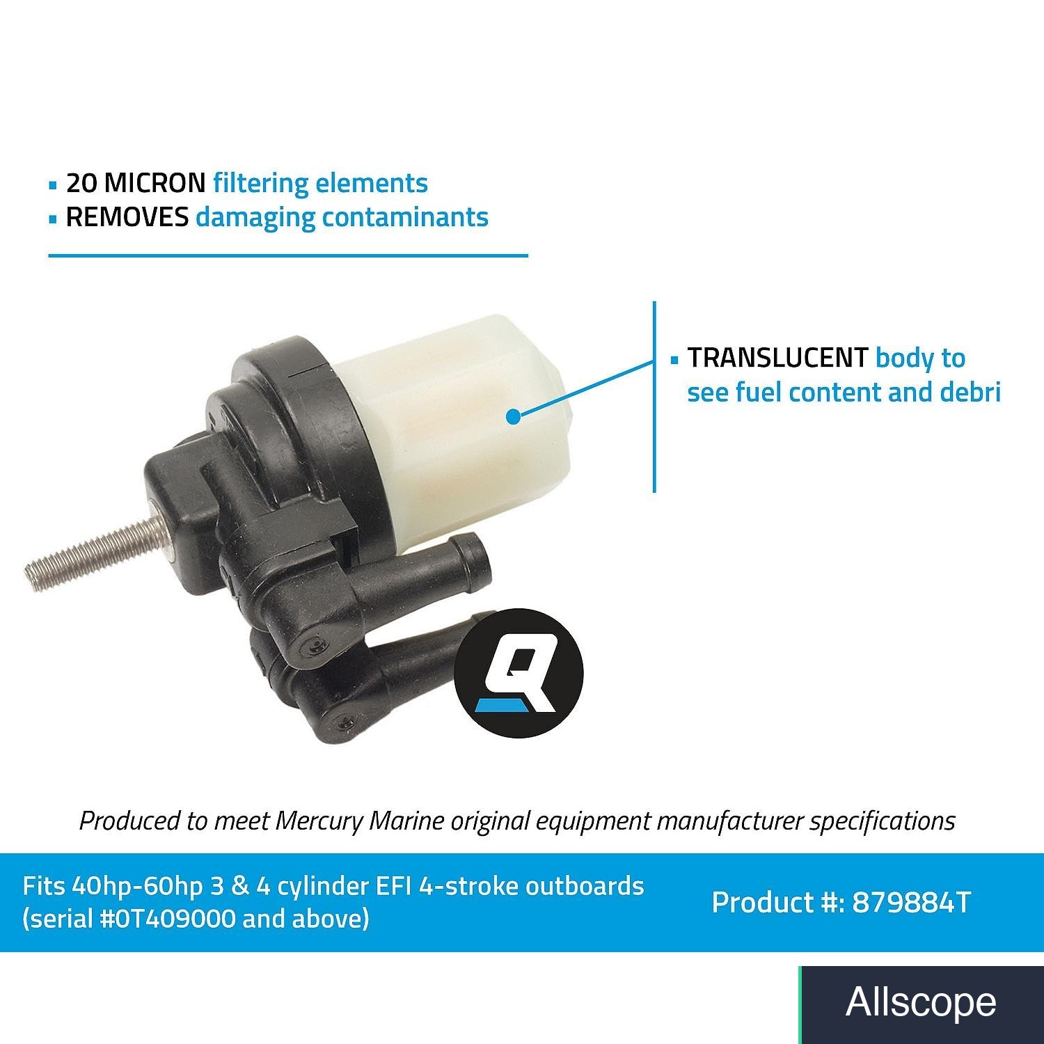 Fuel Filter Cartridge for Mercury Mariner Outboard 40-60HP 20 Micron