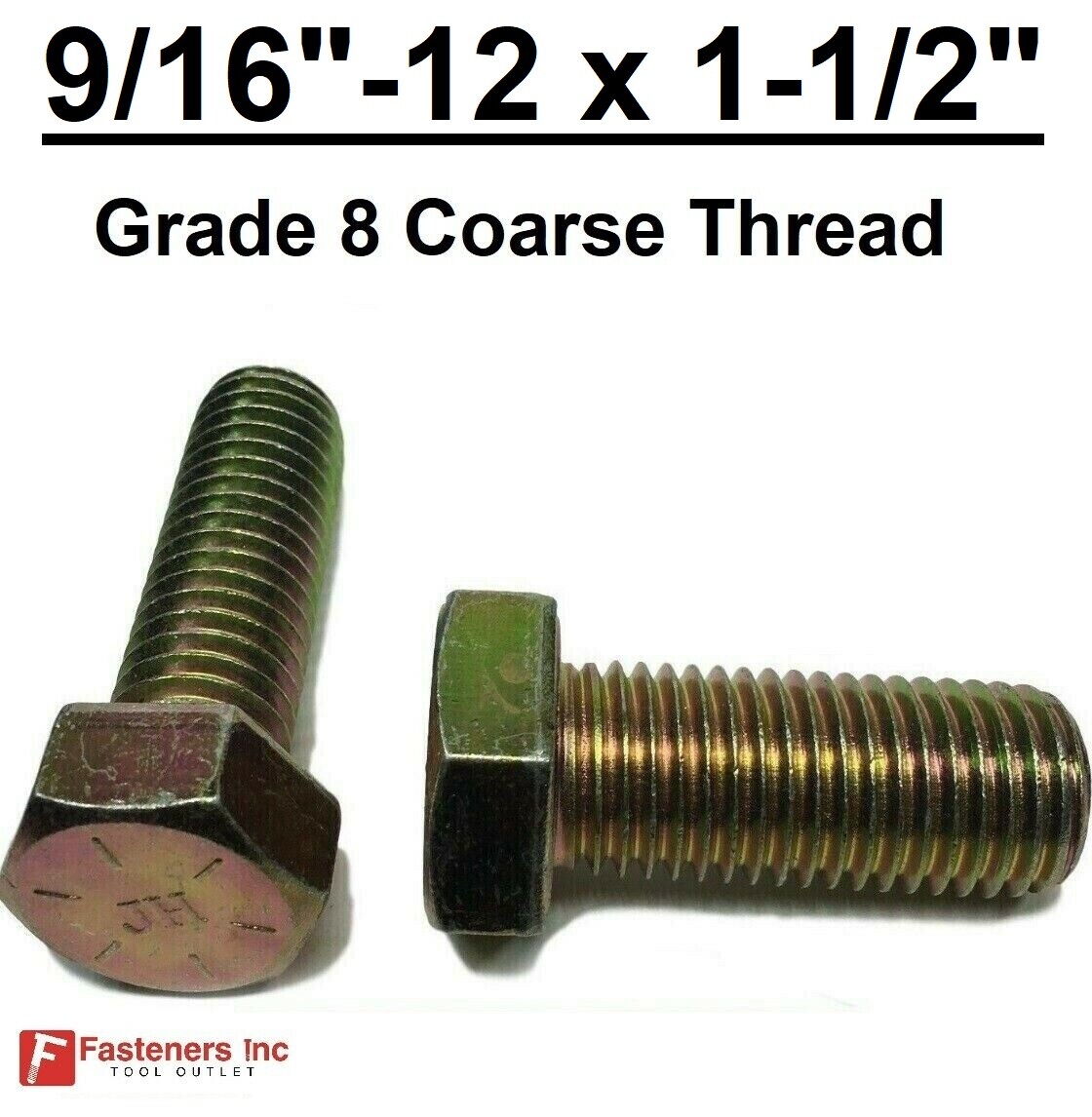 9/16-12 x 1-1/2″ Hex Bolt Yellow Zinc Plated Grade 8 Cap Screw Coarse Thread