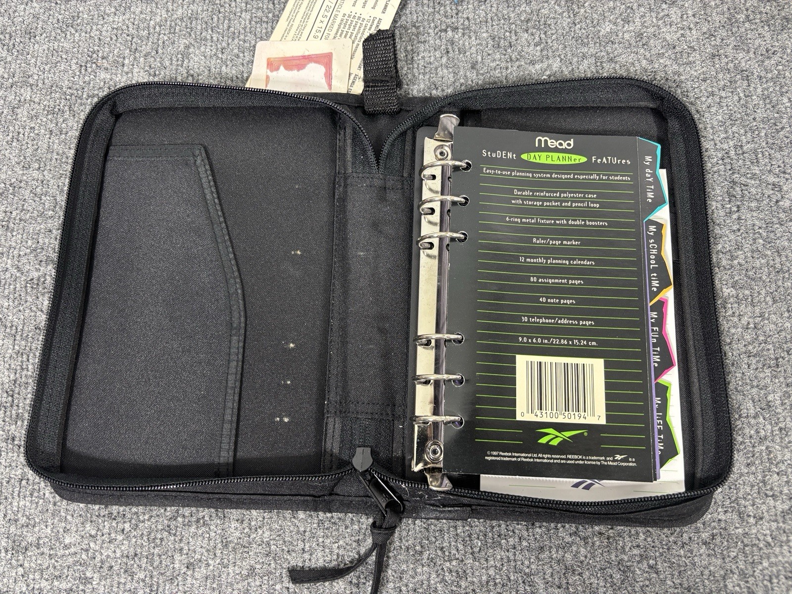 Vintage 1997 Reebok MEAD #50194(G) Student Day Planner With Original Tags