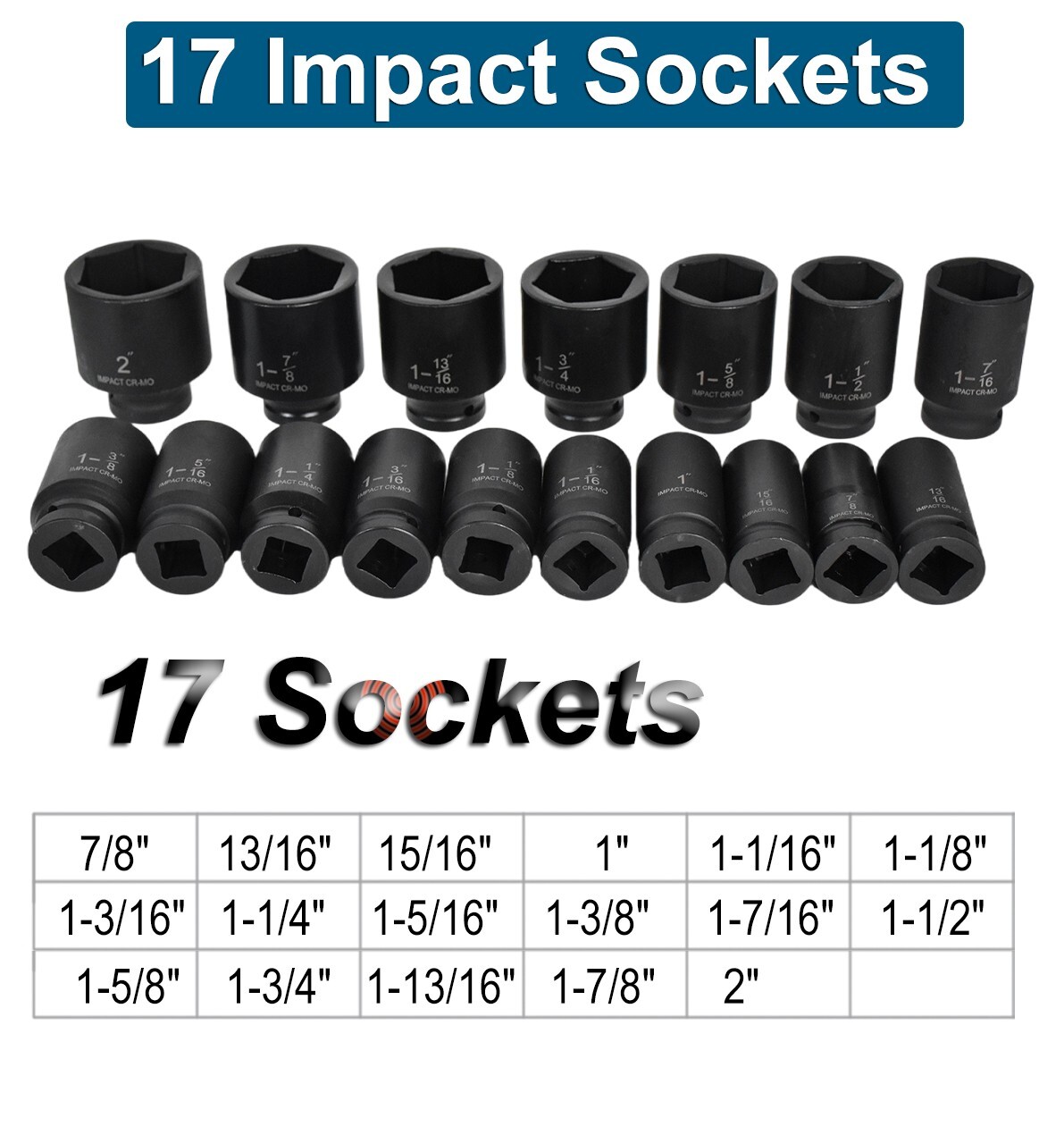 22Pcs Impact Socket Set 3/4″ Drive Deep SAE Cr-Mo Extension Bar Sliding T-Bar