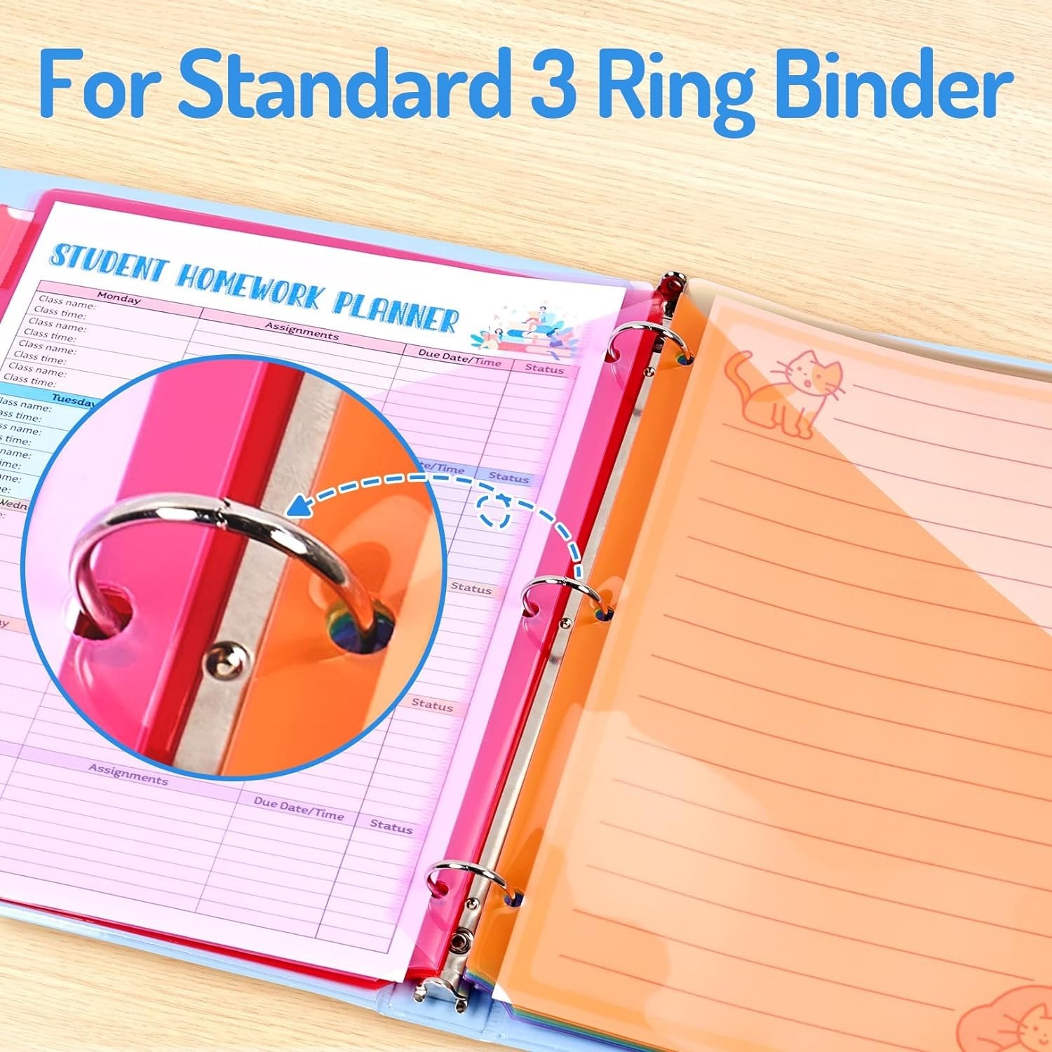 Set of 8 Durable Tab Dividers with Double Pockets for 3-Ring Organizers