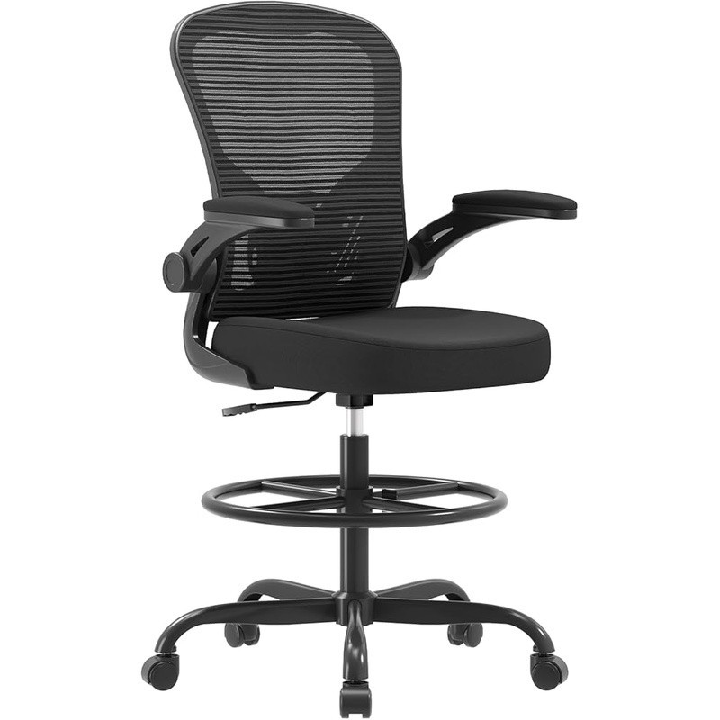 Ergonomic Drafting Chair Adjustable Lumbar Support Flip-up Armrests Footrest