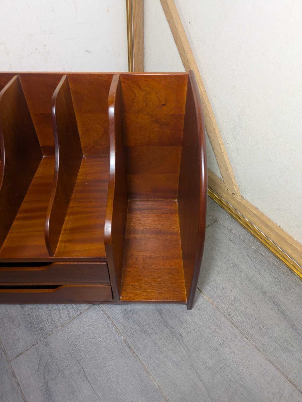 Vintage Mid Century Danish Modern Mahogany Wood Desk Organizer Mail Sorter H66