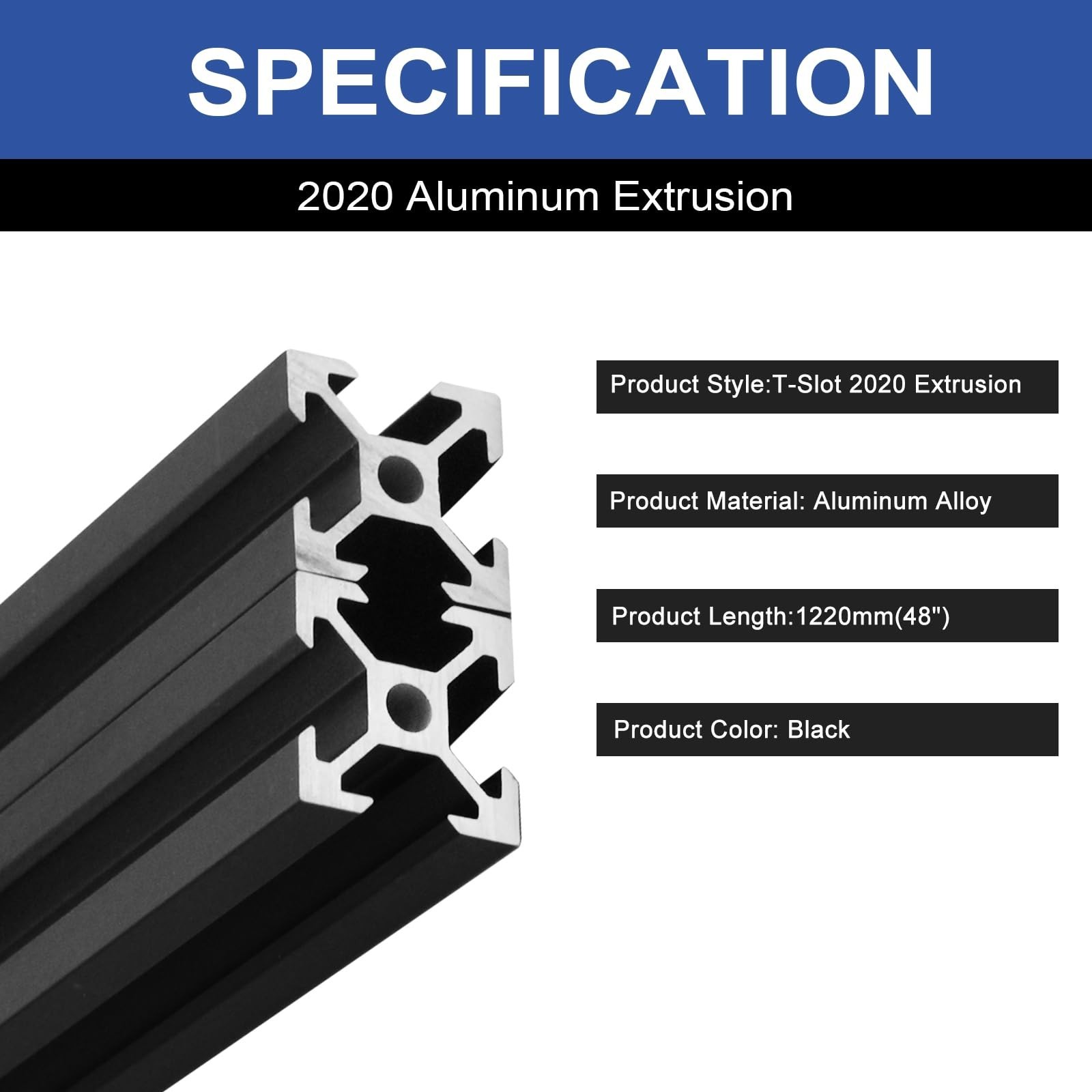 4Pack 2020 Aluminum Extrusion T-Slot 1220mm 48 inch Black Extruded Aluminum P…