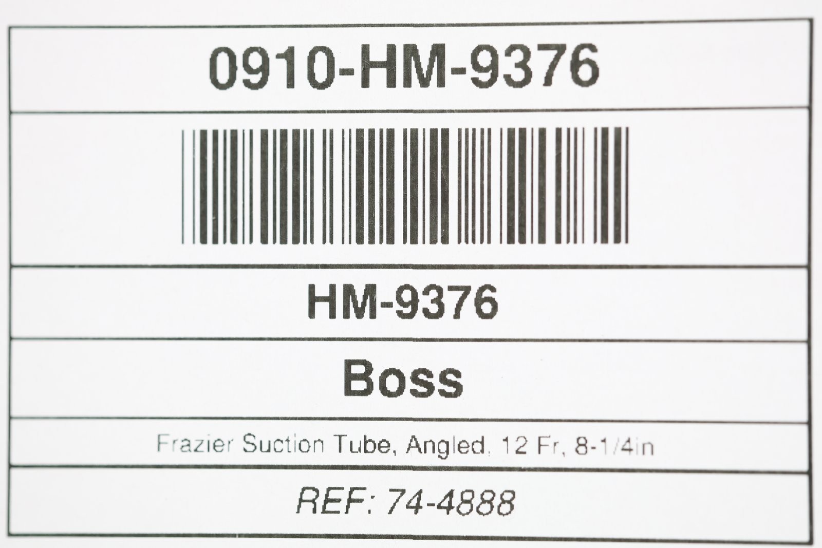 Boss 74-4888 Frazier Suction Tube, Angled, 12 Fr, 8-1/4in