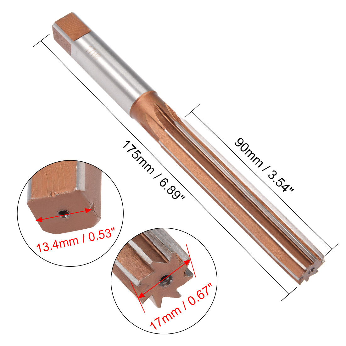 17mm Hand Reamer Alloy Tool Steel H8 8 Straight Flutes Milling Cutter Tools