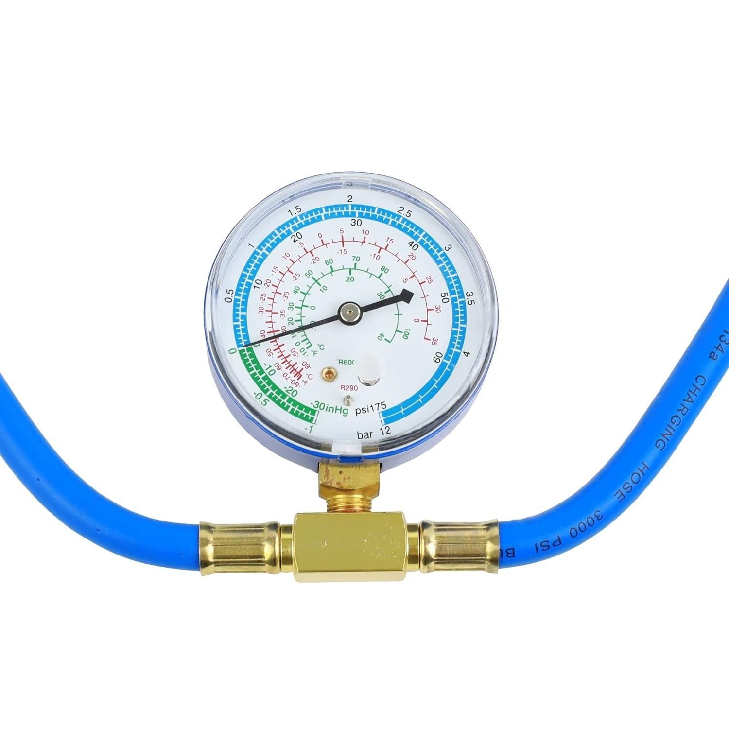 R290 and R600A Charging Hose and Gauge Set with Can Tap and Shut Off Valves