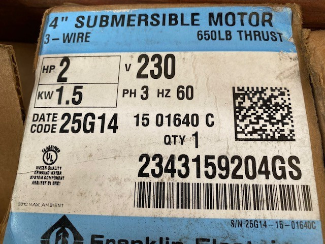 2343159204GS Franklin 2HP 4″ Submersible Water Well Motor 230V, Three Phase