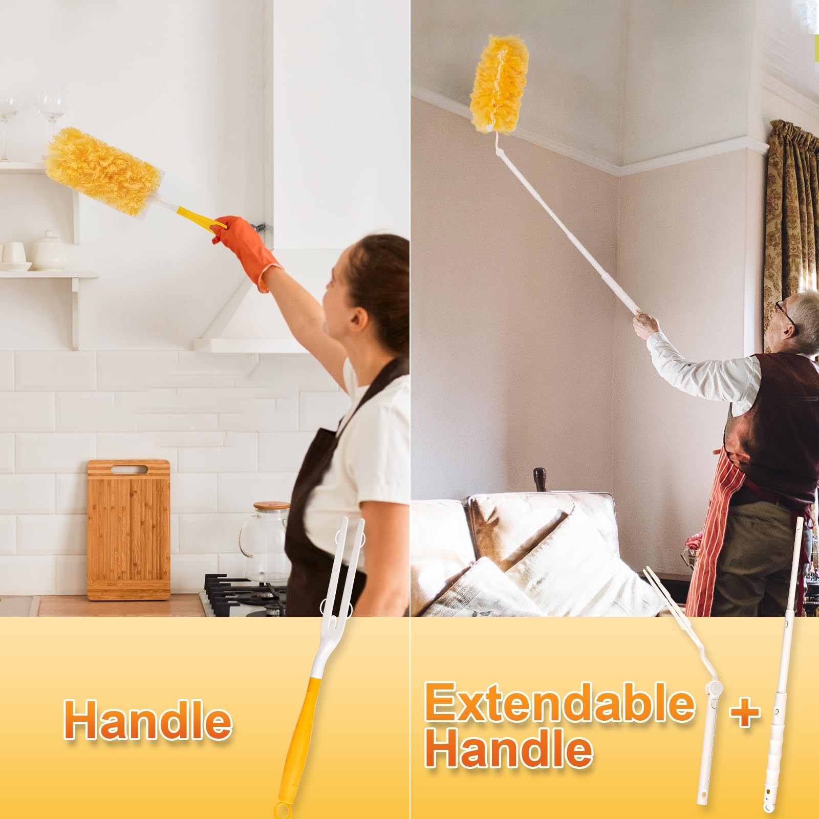 Heavy Duty Duster Refills, Disposable Dusters Kit for 60PCS+2Handle, Yellow
