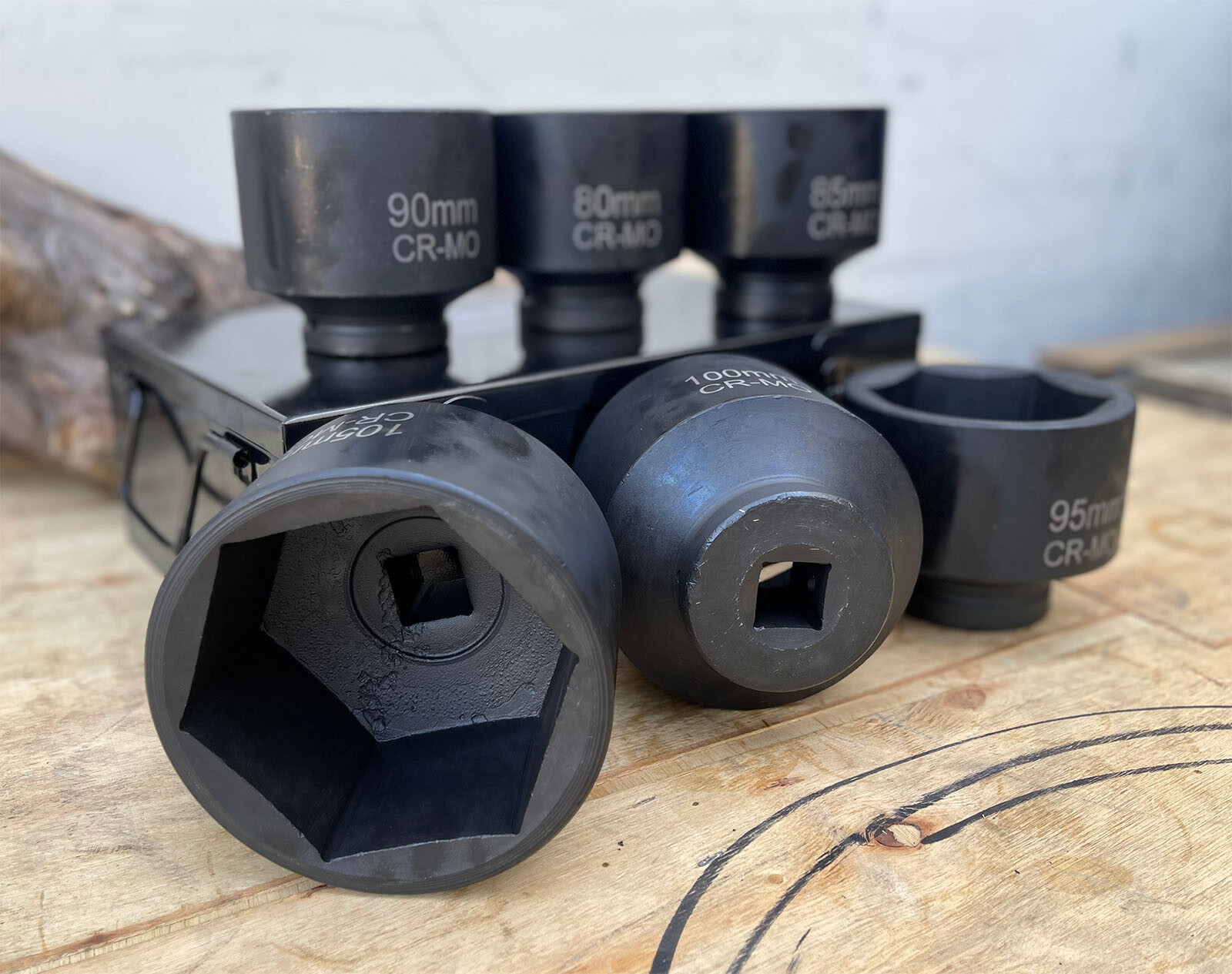 6Pcs 1″ Dr. Jumbo Shallow Impact Socket Set 6 Pt. Metric Sockets 80~105mm CR-MO
