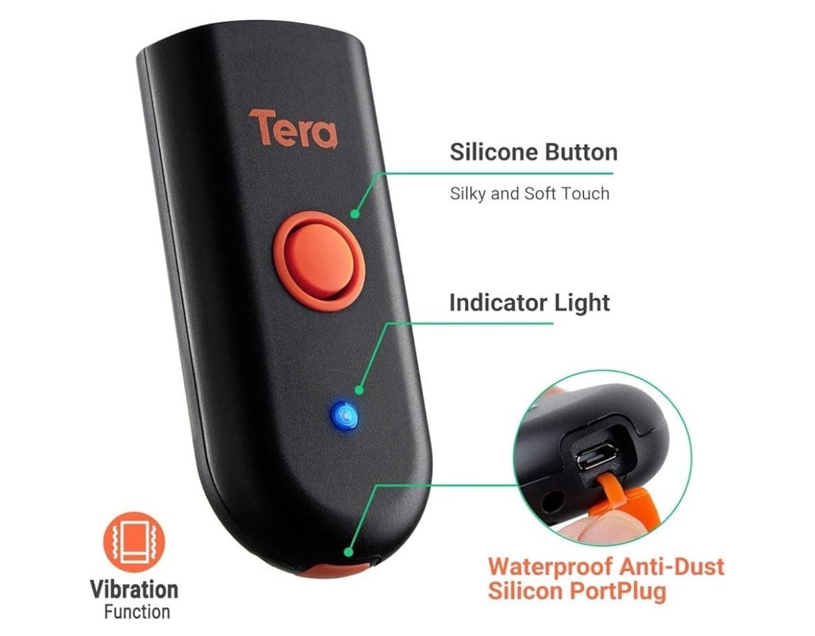 Tera Mini 1D 2D QR Wireless Barcode Scanner Waterproof Shockproof Pocket Orange