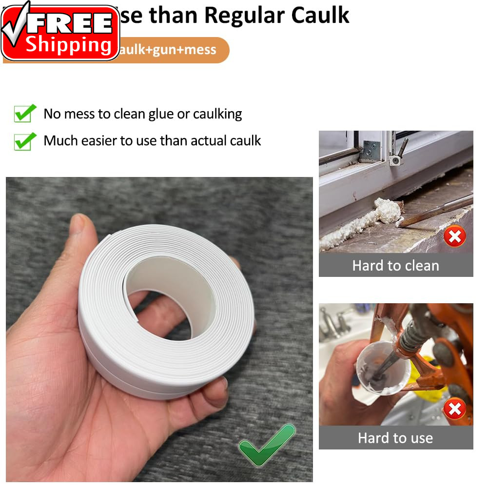 White Caulk Tape Self Adhesive Waterproof, Bathroom Peel & Stick Caulking Strip