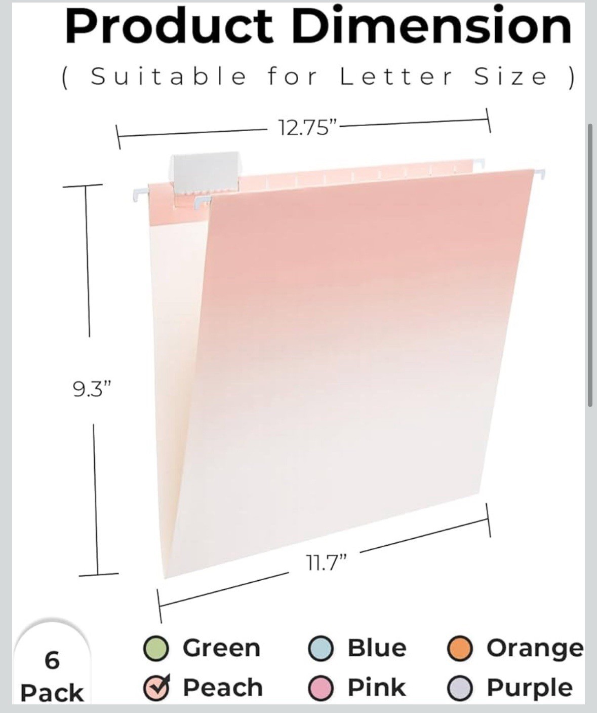6 Pack Letter Size File Folders Organizer For Filling Cabinet Office Peach