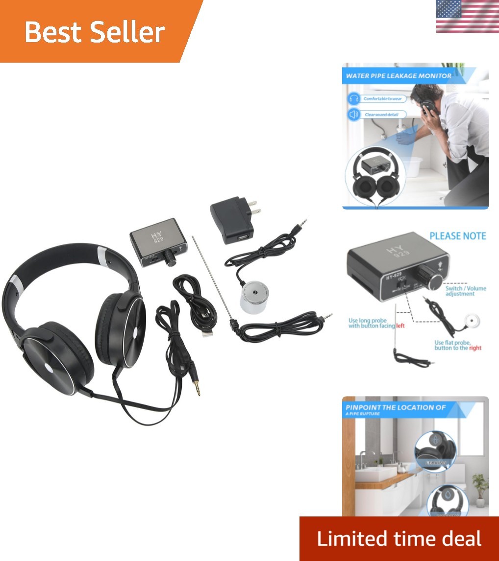 Precision Water Leak Detector with Dual Probes & High-Definition Audio Earphones