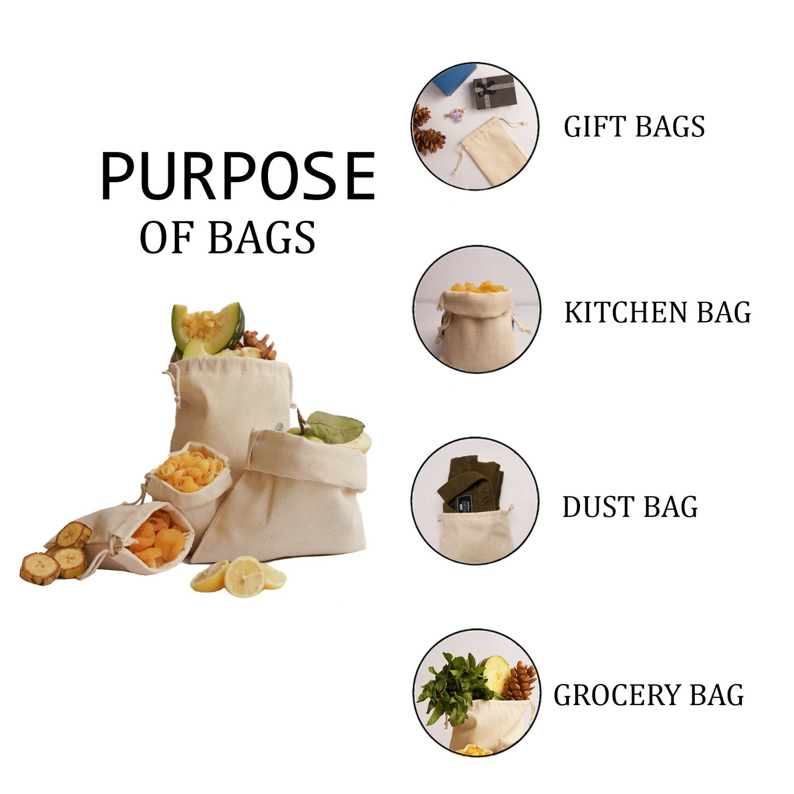 Biglotbags – 8 x 10 Inches Premium Canvas Cotton Double Drawstring Muslin Bags