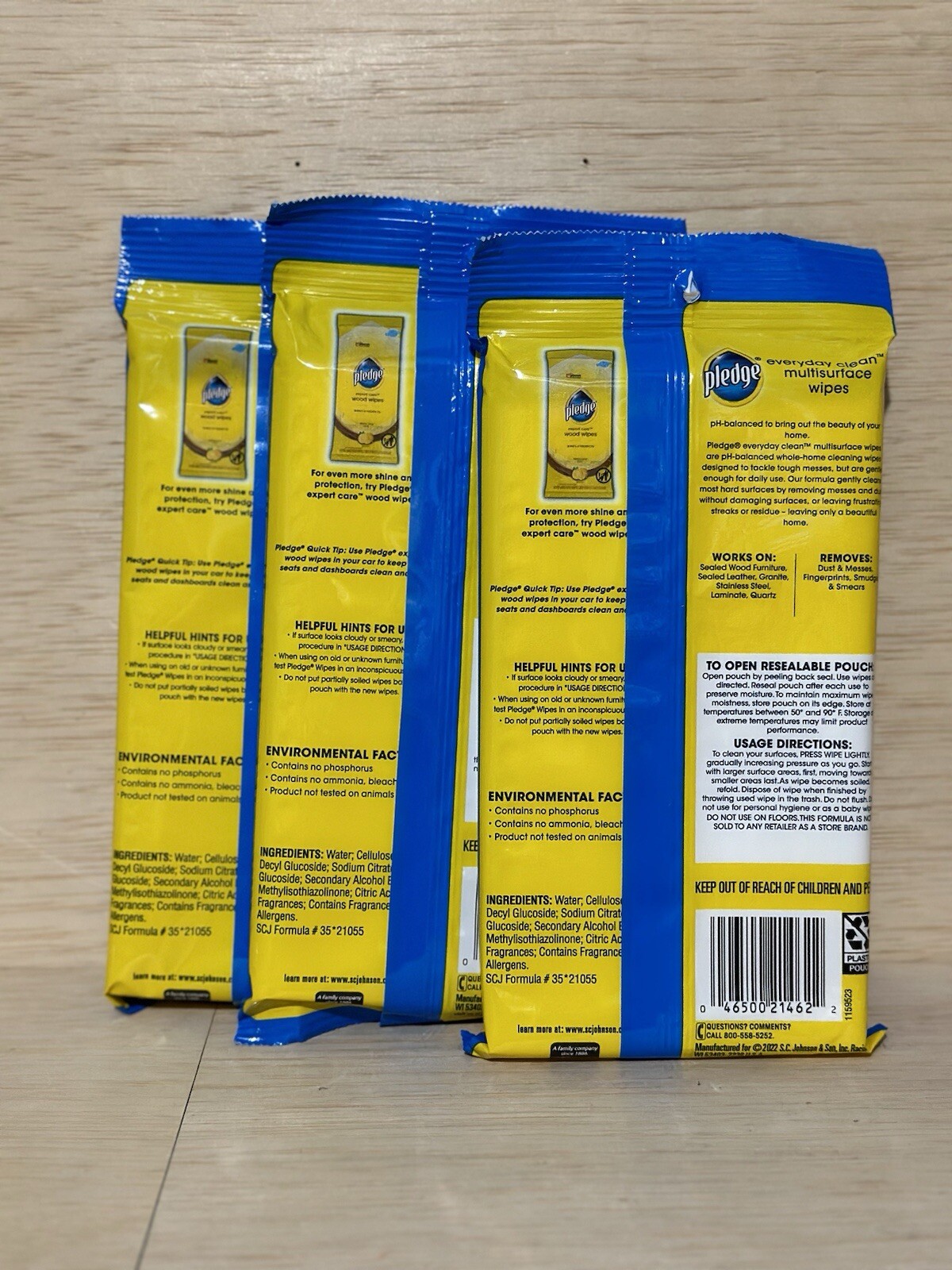 Lot of 3 PLEDGE Citrus Multi Surface Wipes, 25 Pre-Moistened Wipes Per Package